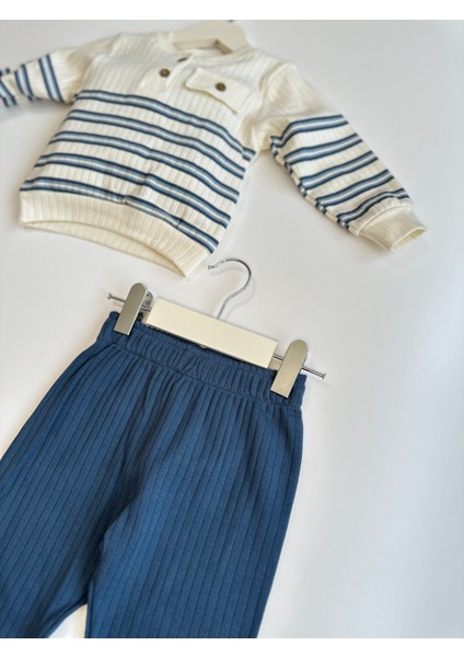 Çizgili Lacivert Erkek Bebek Ikili Pamuklu Takım fiyatları