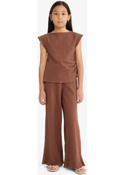 Kız Çocuk 2'li Takım Brode Kolsuz Bluz Geniş Paça Pantolon G1824A825AU