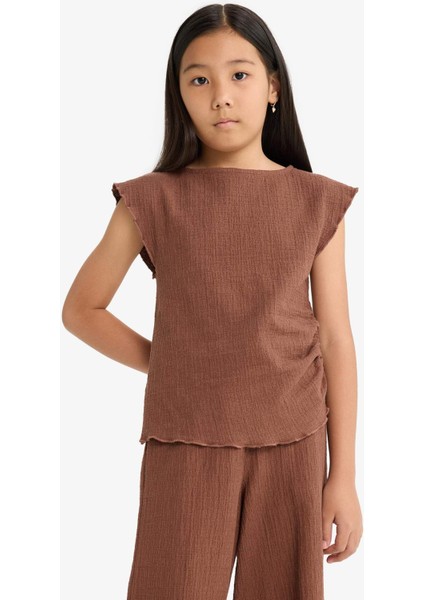 Kız Çocuk 2'li Takım Brode Kolsuz Bluz Geniş Paça Pantolon G1824A825AU modelleri