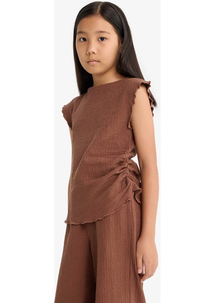 Kız Çocuk 2'li Takım Brode Kolsuz Bluz Geniş Paça Pantolon G1824A825AU fırsatları