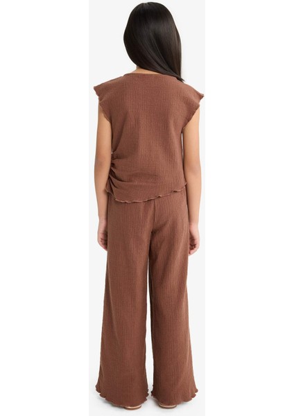 Kız Çocuk 2'li Takım Brode Kolsuz Bluz Geniş Paça Pantolon G1824A825AU