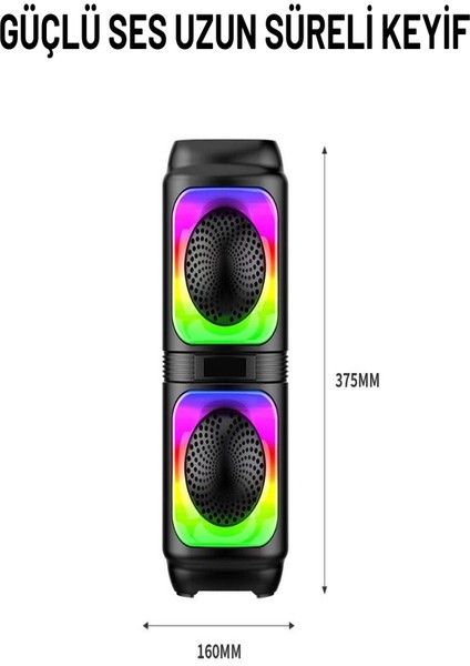 Rgb LED Işıklı Bluetooth Hoparlör – 1200MAH Şarjlı, Tws Destekli, Çift 4’’ Hoparlör, Fm Radyo ve Çoklu Bağlantı Modu
