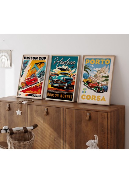 (Çerçevesiz) 3 Lü Şimşek Mcqueen, Arabalar Filmi Poster, Çocuk ve Genç Odası, 3'lü Çerçevesiz Poster Seti 3 Adet modelleri