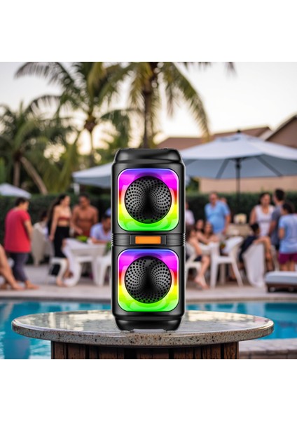 Rgb LED Işıklı Bluetooth Hoparlör – 1200MAH Şarjlı, Tws Destekli, Çift 4’’ Hoparlör, Fm Radyo ve Çoklu Bağlantı Modu