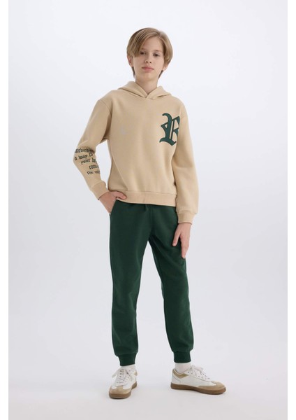 Erkek Çocuk 2'li Takım Kapüşonlu Baskılı Sweatshirt Eşofman Altı D4740A8NS