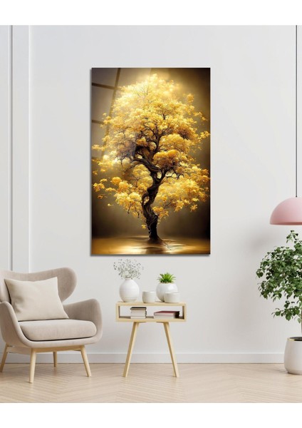 Sarı Yapraklı Ağaç Cam Tablo Modern Ev Ofis Salon Hediyelik Büyük Tablo Duvar Dekoru fırsatları