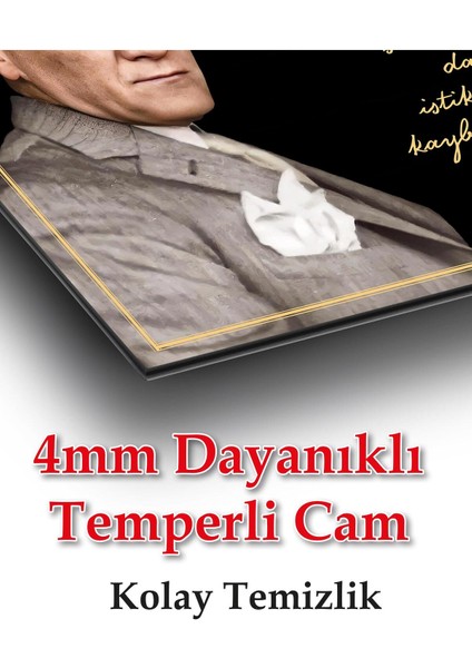 Atatürk Cam Tablo "çalışmadan, Yorulmadan ve Üretmeden" Modern Ev Ofis Salon Kurum Hediyelik Tablo indirimleri