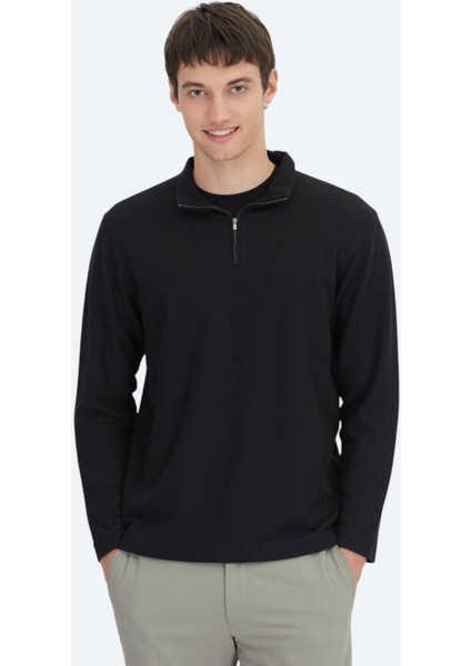 Siyah Fitilli Bisiklet Yaka T-Shirt