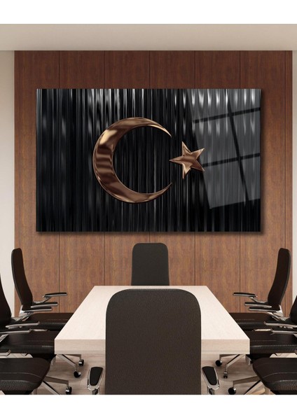 Türk Bayrağı Cam Tablo Bakır Renk Modern Ev Ofis Salon Kurum Hediyelik Tablo