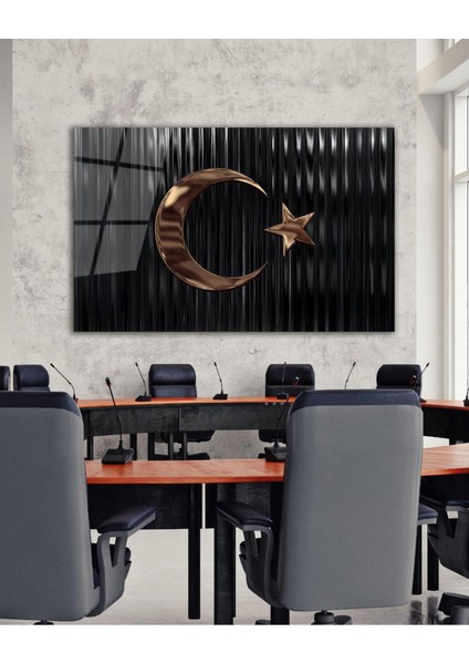 Türk Bayrağı Cam Tablo Bakır Renk Modern Ev Ofis Salon Kurum Hediyelik Tablo fiyatları