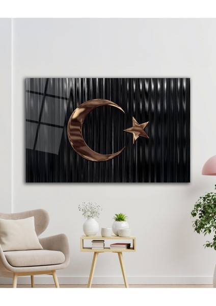 Türk Bayrağı Cam Tablo Bakır Renk Modern Ev Ofis Salon Kurum Hediyelik Tablo fırsatları