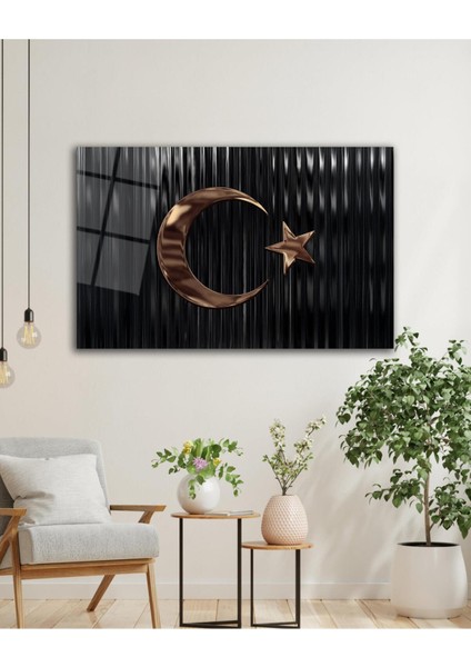 Türk Bayrağı Cam Tablo Bakır Renk Modern Ev Ofis Salon Kurum Hediyelik Tablo