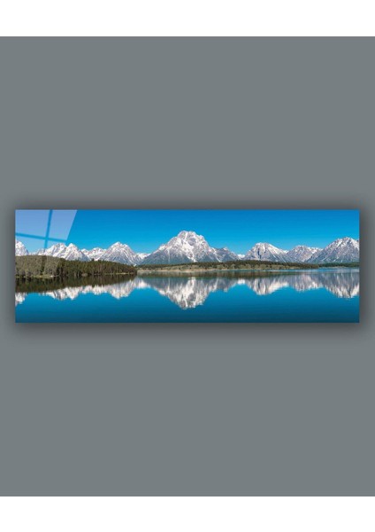 Göl ve Dağ Manzara Panoramik Cam Tablo Hediyelik Büyük Tablo Ev Ofis Dekoru