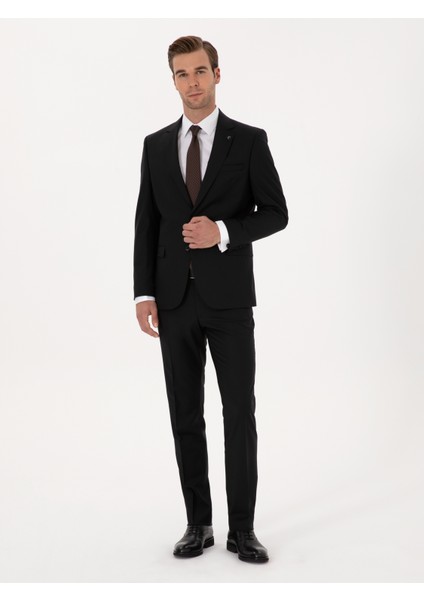 Erkek Siyah Slim Fit Yün Karışımlı Mikro Desenli Takım Elbise 50318023-VR046