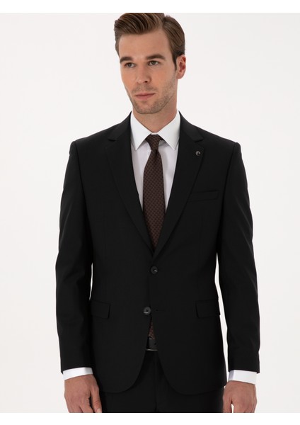 Erkek Siyah Slim Fit Yün Karışımlı Mikro Desenli Takım Elbise 50318023-VR046 modelleri