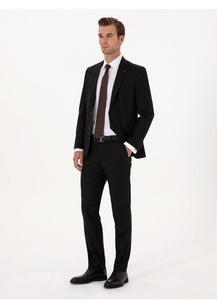 Erkek Siyah Slim Fit Yün Karışımlı Mikro Desenli Takım Elbise 50318023-VR046 fırsatları