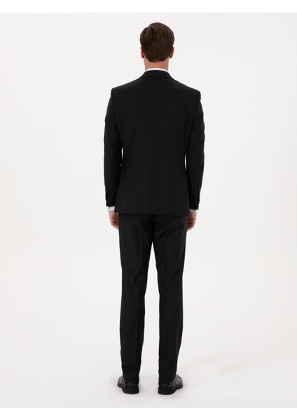 Erkek Siyah Slim Fit Yün Karışımlı Mikro Desenli Takım Elbise 50318023-VR046 indirimleri