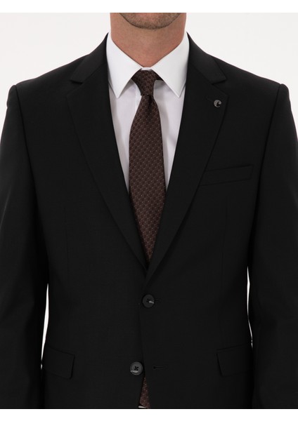 Erkek Siyah Slim Fit Yün Karışımlı Mikro Desenli Takım Elbise 50318023-VR046