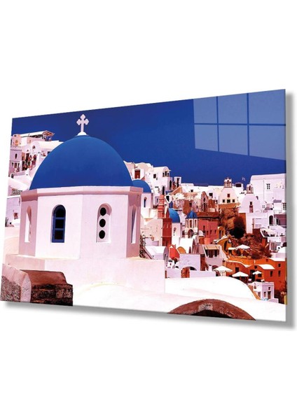 Mavi Beyaz Cam Tablo 4mm Dayanıklı Temperli Cam, Blue White Glass Wall Decor