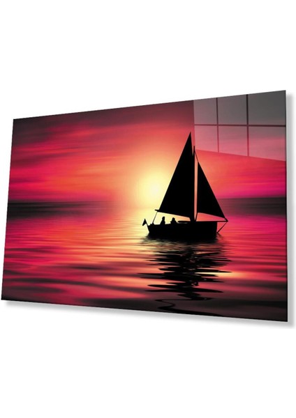 Denizde Gün Batımı Cam Tablo 4mm Dayanıklı Temperli Cam Sunset At Sea Glass Wall Art