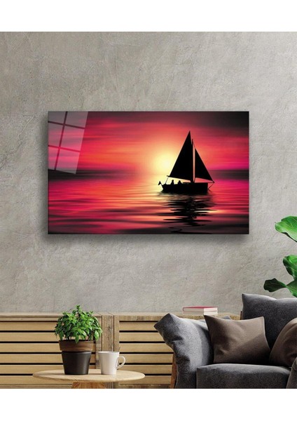 Denizde Gün Batımı Cam Tablo 4mm Dayanıklı Temperli Cam Sunset At Sea Glass Wall Art fiyatları