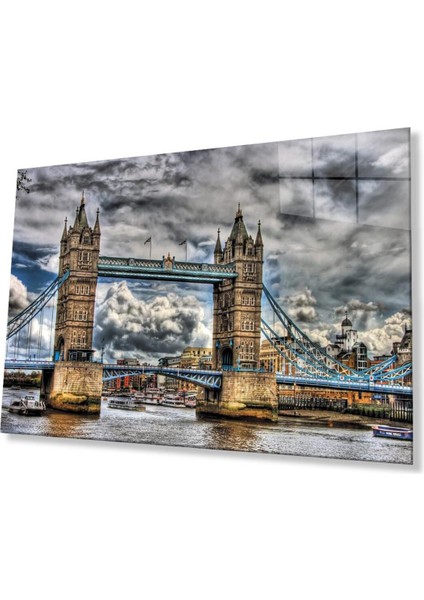 Şehir Köprü Manzara Cam Tablo 4mm Dayanıklı Temperli Cam City Bridge Landscape Glass Painting 4mm D