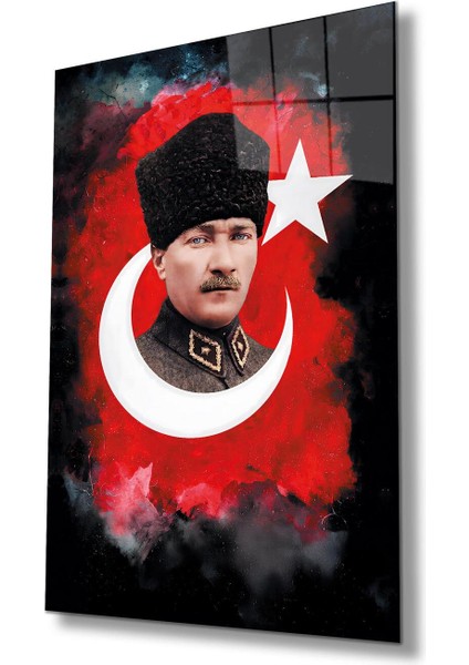 Atatürk Portre Cam Tablo Modern Ev Ofis Salon Hediyelik Büyük Tablo Duvar Dekoru