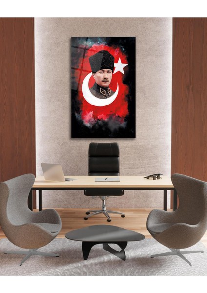 Atatürk Portre Cam Tablo Modern Ev Ofis Salon Hediyelik Büyük Tablo Duvar Dekoru