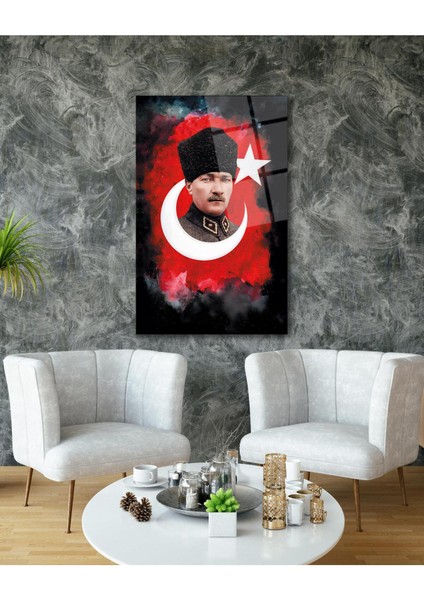 Atatürk Portre Cam Tablo Modern Ev Ofis Salon Hediyelik Büyük Tablo Duvar Dekoru