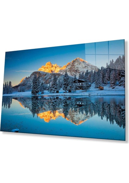 Dağ Yansıma Manzara Cam Tablo 4mm Dayanıklı Temperli Cam Mountain Reflection Landscape Glass Table