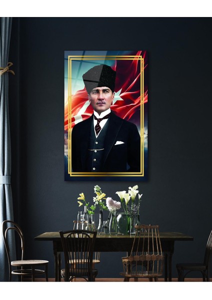 Atatürk Portre ve Türk Bayrağı Cam Tablo Modern Ev Ofis Salon Hediyelik Büyük Tablo Duvar Dekoru fırsatları