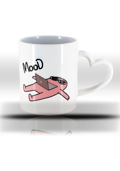 Mood Baskılı Kalp Kulplu Seramik Kupa