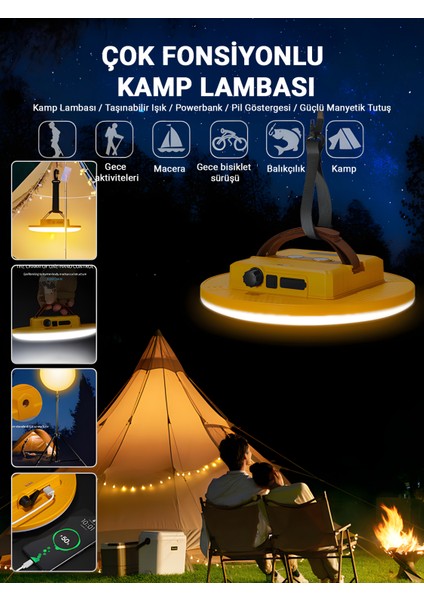D83-1 Şarjlı Manyetik Kamp Lambası Powerbank Özellikli LED Işık Taşınabilir Çadır Aydınlatma