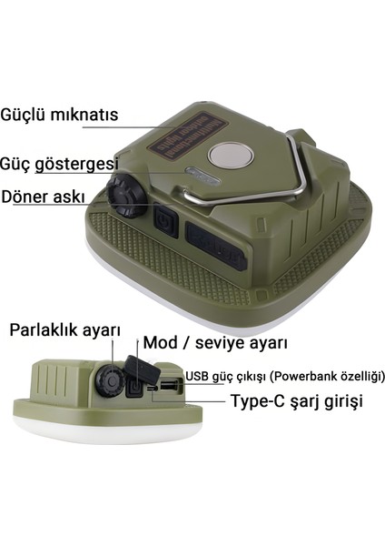 D83-1 Şarjlı Manyetik Kamp Lambası Powerbank Özellikli LED Işık Taşınabilir Çadır Aydınlatma indirimleri