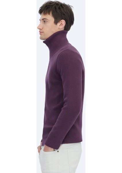 Mürdüm Polo Yaka Jakarlı Triko Kazak fırsatları