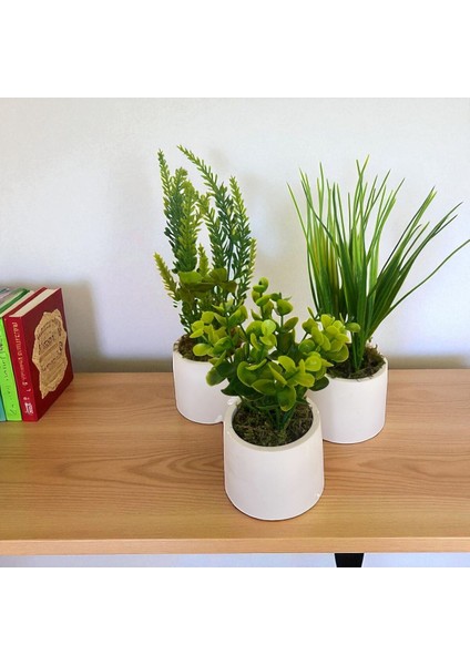El Yapımı Mini Beton Saksıda 3'lü Yapay Çiçek Aranjman Anneler Günü Sevgililer Günü Hediyelik Eşya fiyatları