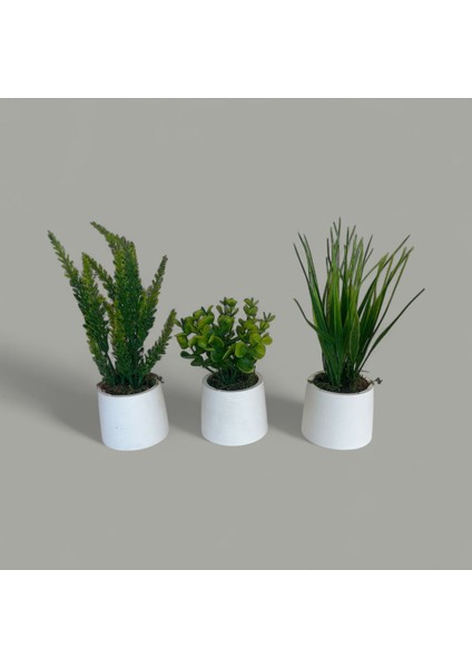 El Yapımı Mini Beton Saksıda 3'lü Yapay Çiçek Aranjman Anneler Günü Sevgililer Günü Hediyelik Eşya modelleri