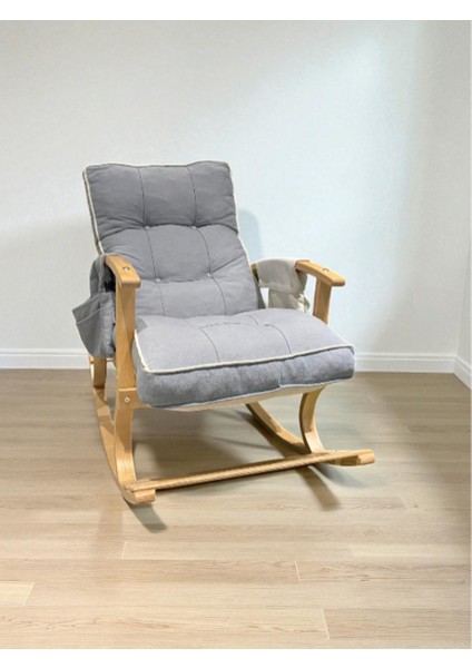 Iki Cepli Sallanan Sandalye, Gri Minderli Ahşap Sallanır Koltuk, Rahat Okuma ve Dinlenme Sandalyesi fiyatları