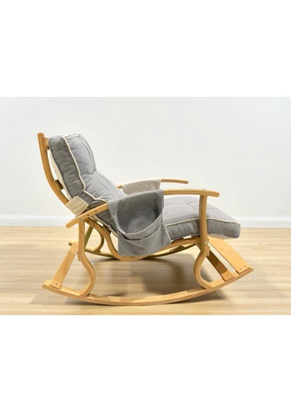 Iki Cepli Sallanan Sandalye, Gri Minderli Ahşap Sallanır Koltuk, Rahat Okuma ve Dinlenme Sandalyesi modelleri