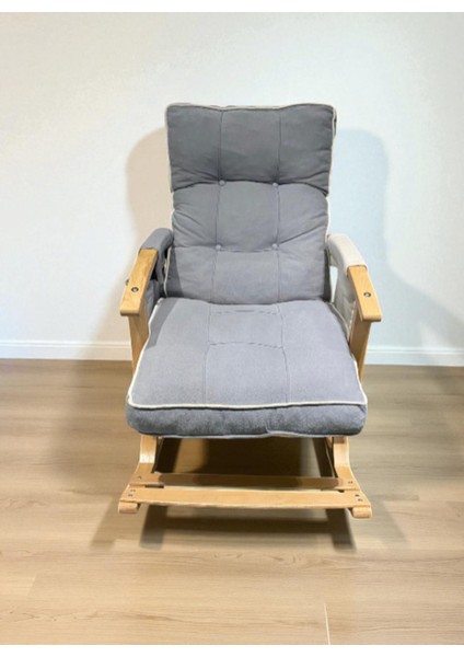 Iki Cepli Sallanan Sandalye, Gri Minderli Ahşap Sallanır Koltuk, Rahat Okuma ve Dinlenme Sandalyesi fırsatları