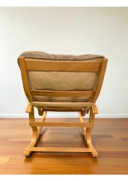 Iki Cepli Sallanan Sandalye, Gri Minderli Ahşap Sallanır Koltuk, Rahat Okuma ve Dinlenme Sandalyesi