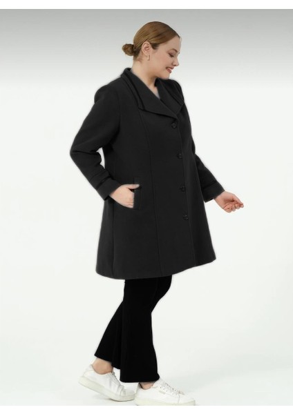 Kösem Kadın Astarlı Önü Düğmeli Kışlık Anne Erkek Yaka Kısa Kaşe Kaban modelleri