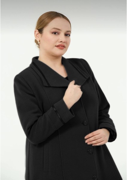 Kösem Kadın Astarlı Önü Düğmeli Kışlık Anne Erkek Yaka Kısa Kaşe Kaban fırsatları