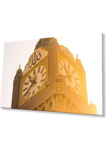 Allah Lafzı Saat Kulesi Dini Duvar Dekoru Cam Tablo 4mm Dayanıklı Temperli Cam