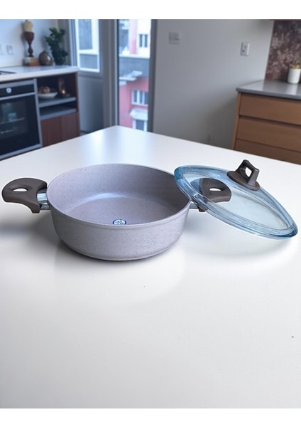 Granit Basık Pilav Ezme Tenceresi Cam Kapaklı Karnıyarık Fırın Indüksiyon Uygun Tencere 24,cm fiyatları