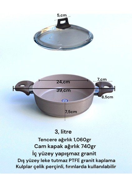 Granit Basık Pilav Ezme Tenceresi Cam Kapaklı Karnıyarık Fırın Indüksiyon Uygun Tencere 24,cm modelleri