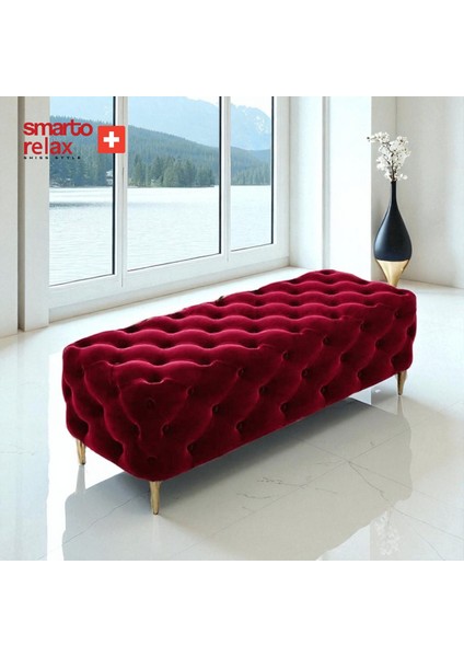 Swiss Style Puf Ascona Ayaklı Kapitoneli Dekoratif 100x100x45 cm puf , Kapitone Puf, Baby face Ayaklı puf(Kırmızı)