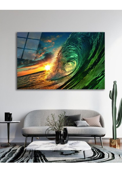 Deniz Dalga Doğa Gün Batımı Cam Tablo Islami Dini Modern Ev Ofis Salon Hediyelik Büyük Tablo Duvar D