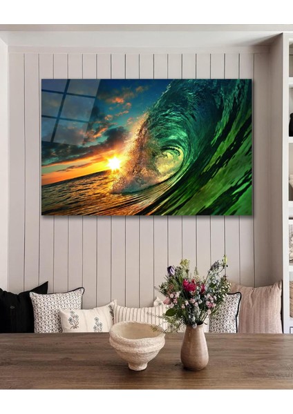 Deniz Dalga Doğa Gün Batımı Cam Tablo Islami Dini Modern Ev Ofis Salon Hediyelik Büyük Tablo Duvar D fiyatları