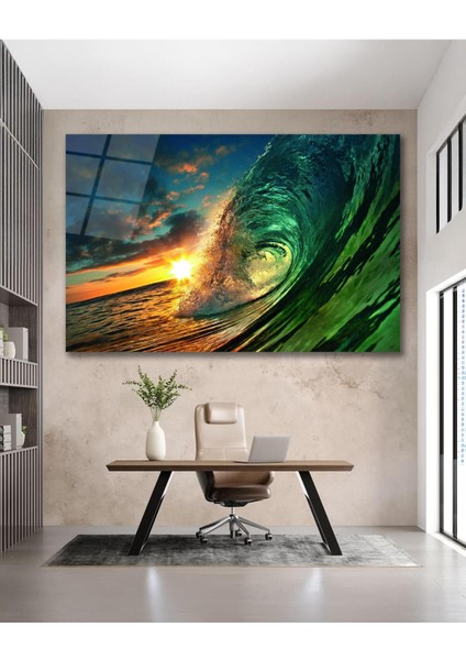 Deniz Dalga Doğa Gün Batımı Cam Tablo Islami Dini Modern Ev Ofis Salon Hediyelik Büyük Tablo Duvar D modelleri